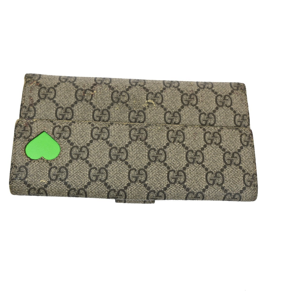 GUCCI Logo GG Tri-fold Long Wallet Supreme Leather Brown Green Heart 01TA236