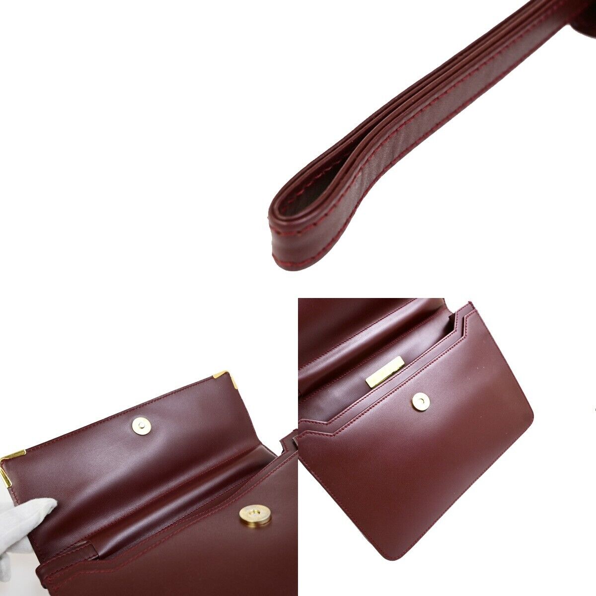 MUST DE CARTIER 2C Logo Clutch Hand Bag Leather Burgundy GHW Italy 05EC983