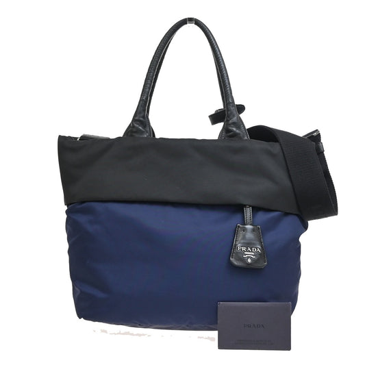 PRADA Tessuto Bicolor 2Way Shoulder Hand Bag Nylon Nappa Leather BK BE 77YH555