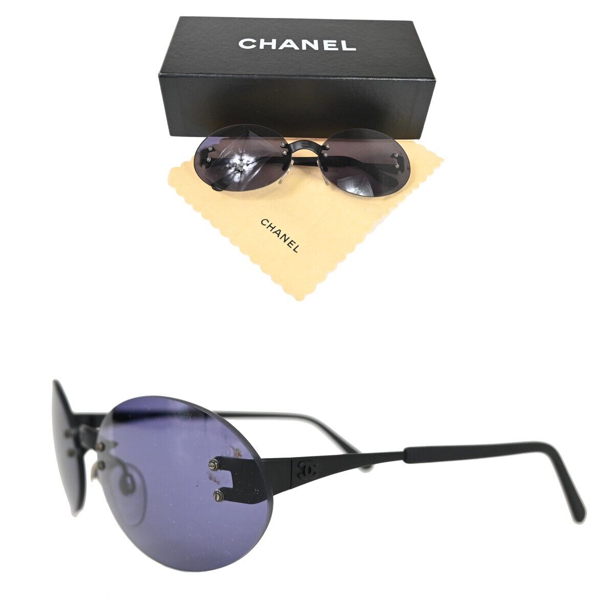 CHANEL CC Logo Sunglasses Eye Wear Metal Plastic 11758 Black Italy 05FA147