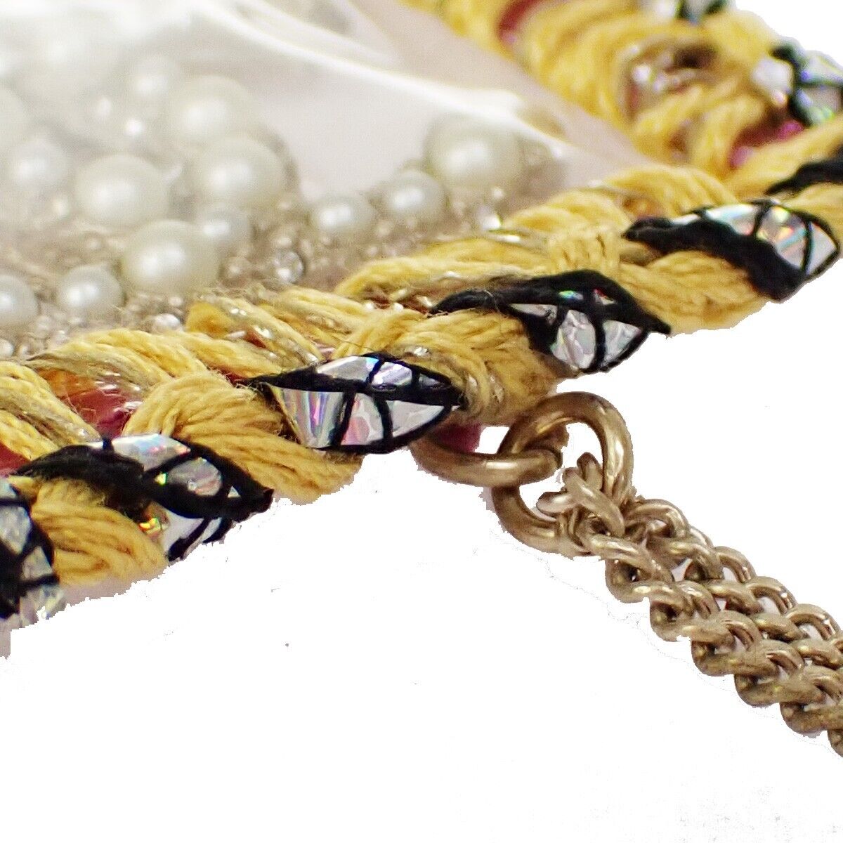 CHANEL CC Logo Chain Necklace A14K Imitation Pearl Gold France Accessory 73RH676