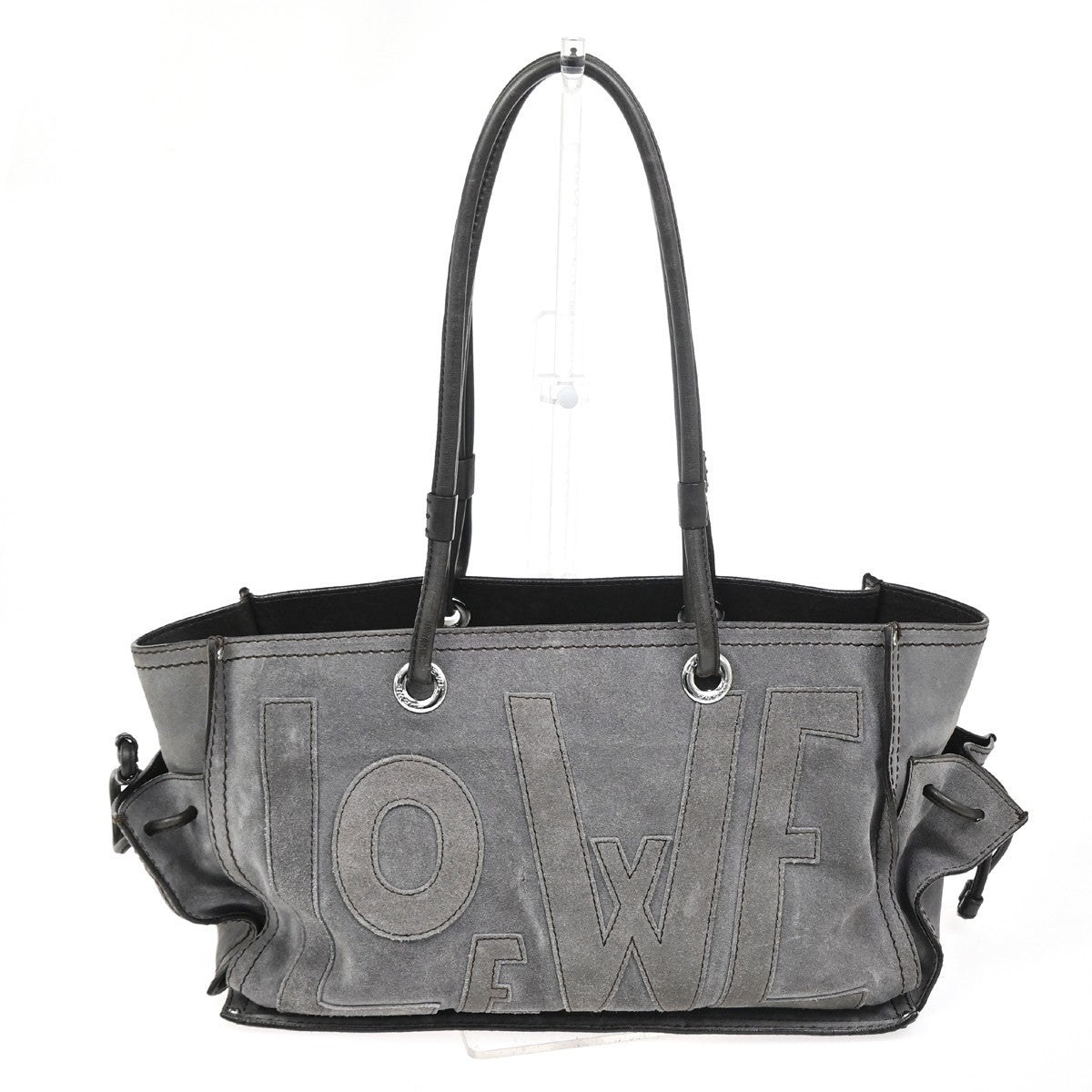 LOEWE Anagram Logo Tote Shoulder Bag Suede Leather Gray Brown SHW 10TA571