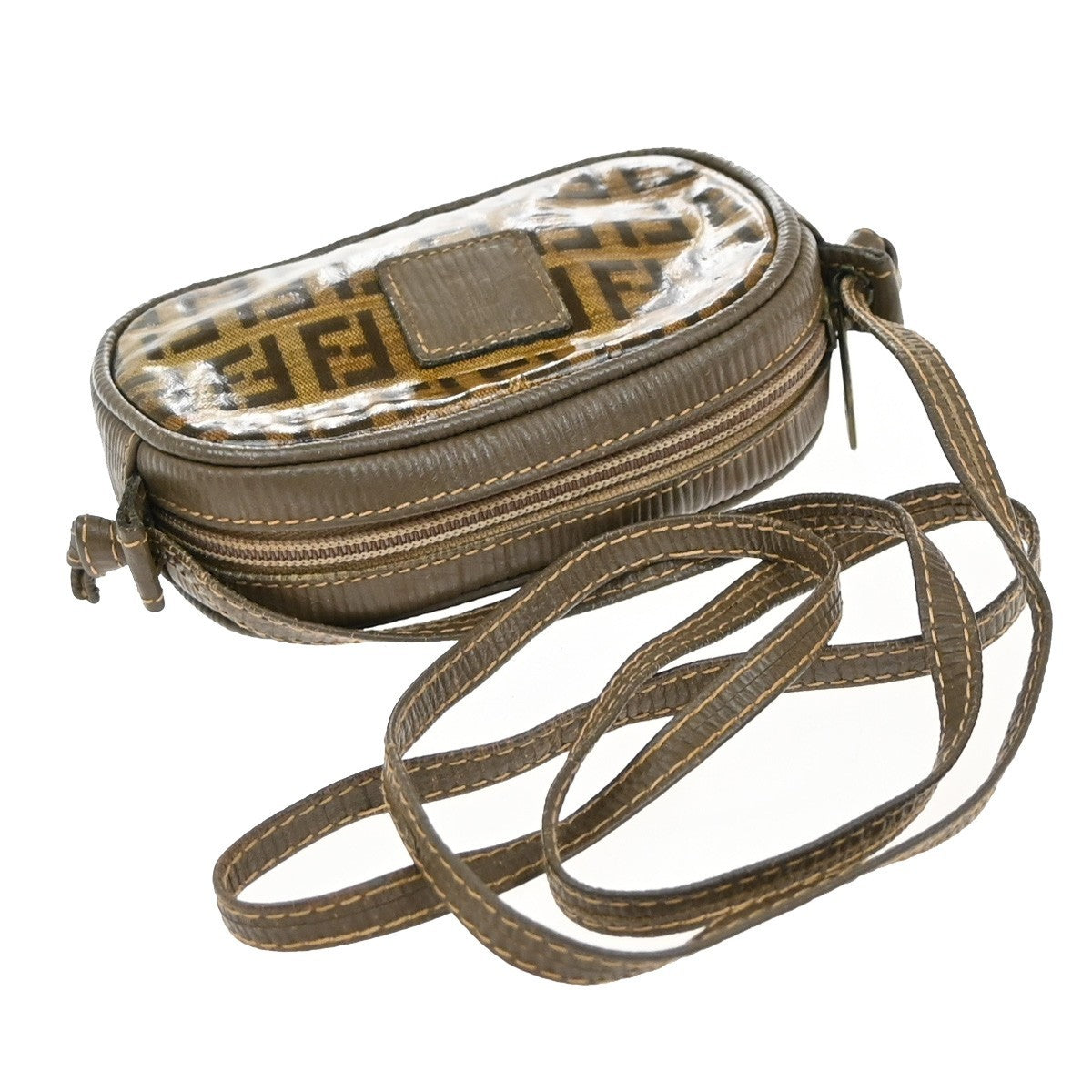 FENDI Logo Zucca Pattern Mini Shoulder Bag Coating Canvas Leather Brown 04EF988