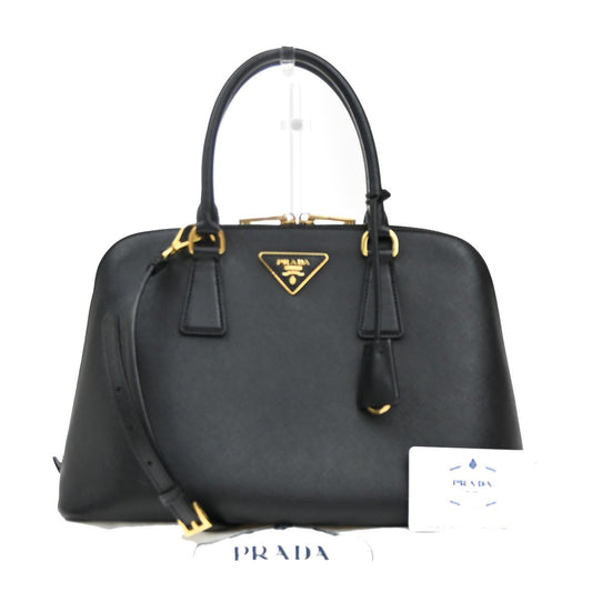 PRADA MILANO 2Way Shoulder Hand Bag Saffiano Leather Black Gold Italy 55EF689