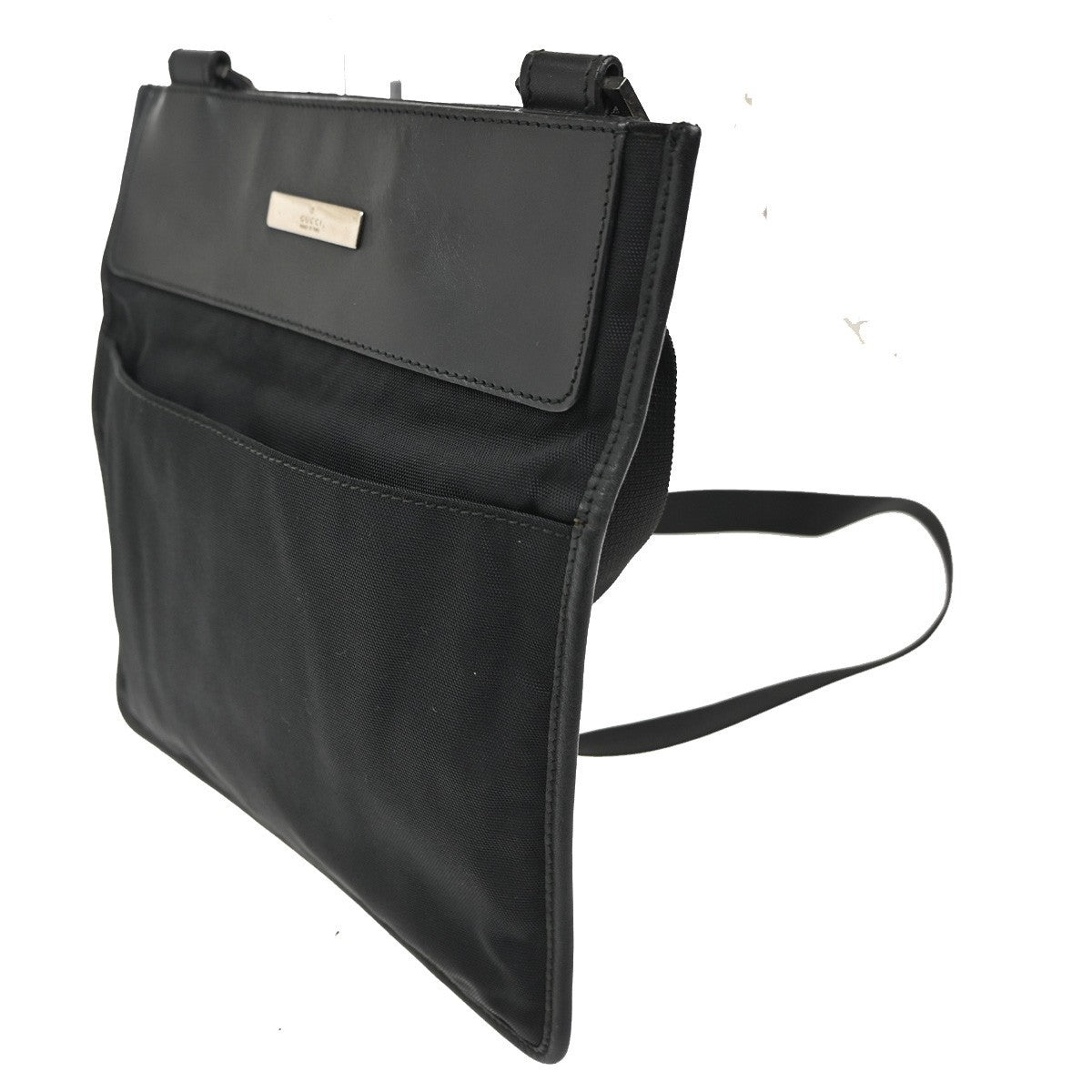 GUCCI Logo Crossbody Shoulder Bag Nylon Leather Black SHW Italy 05KC142