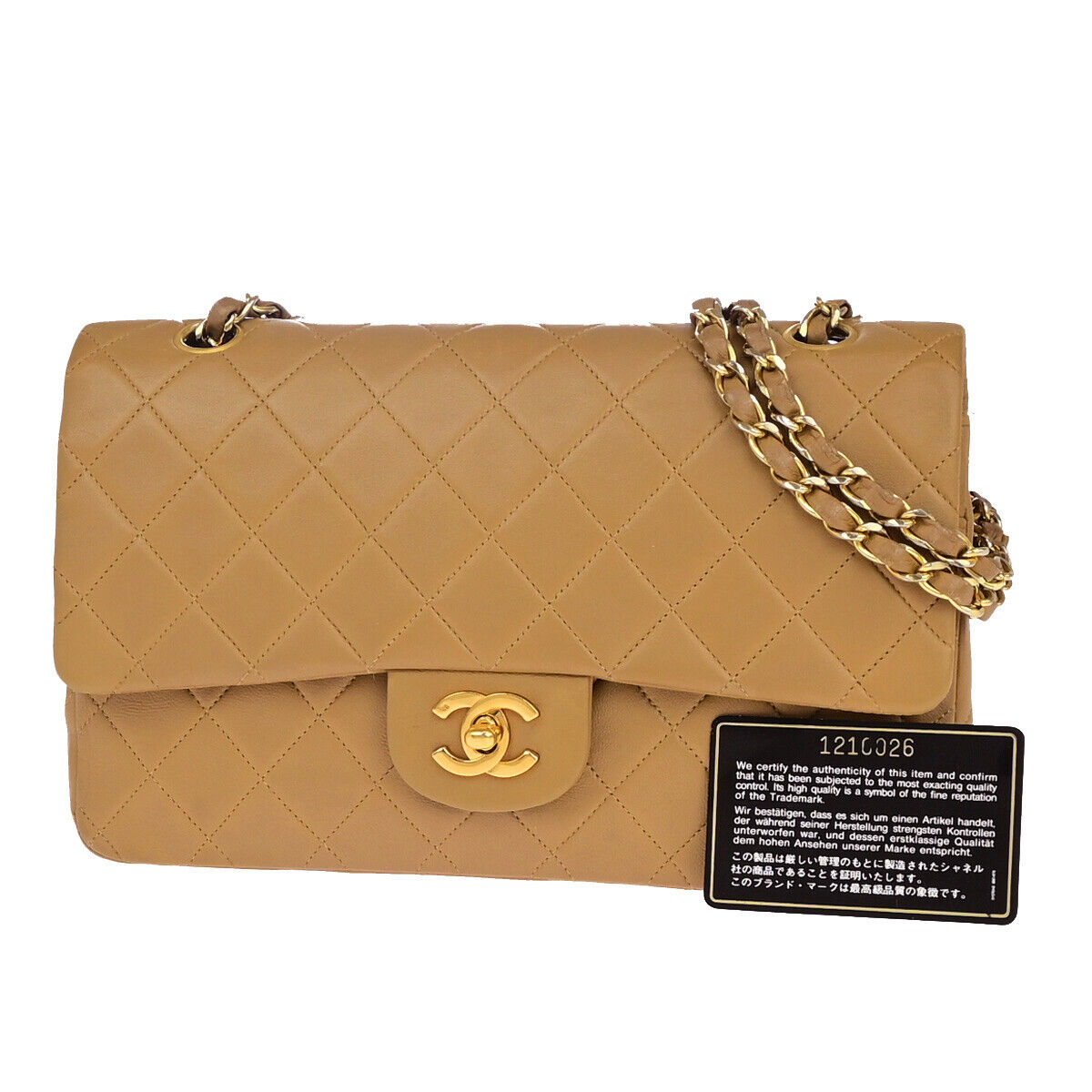 CHANEL CC Matelasse 25 Double Flap Chain Shoulder Bag Leather Beige GHW 332RK663