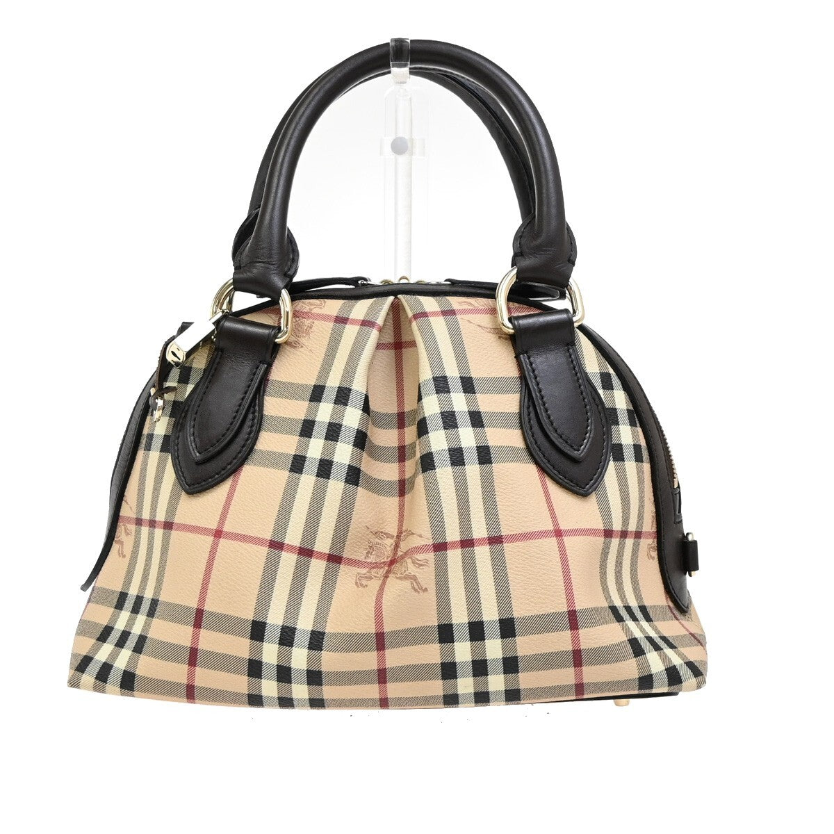 BURBERRY Logo Nova Hand Bag  Check PVC Leather Brown GHW 87RF419