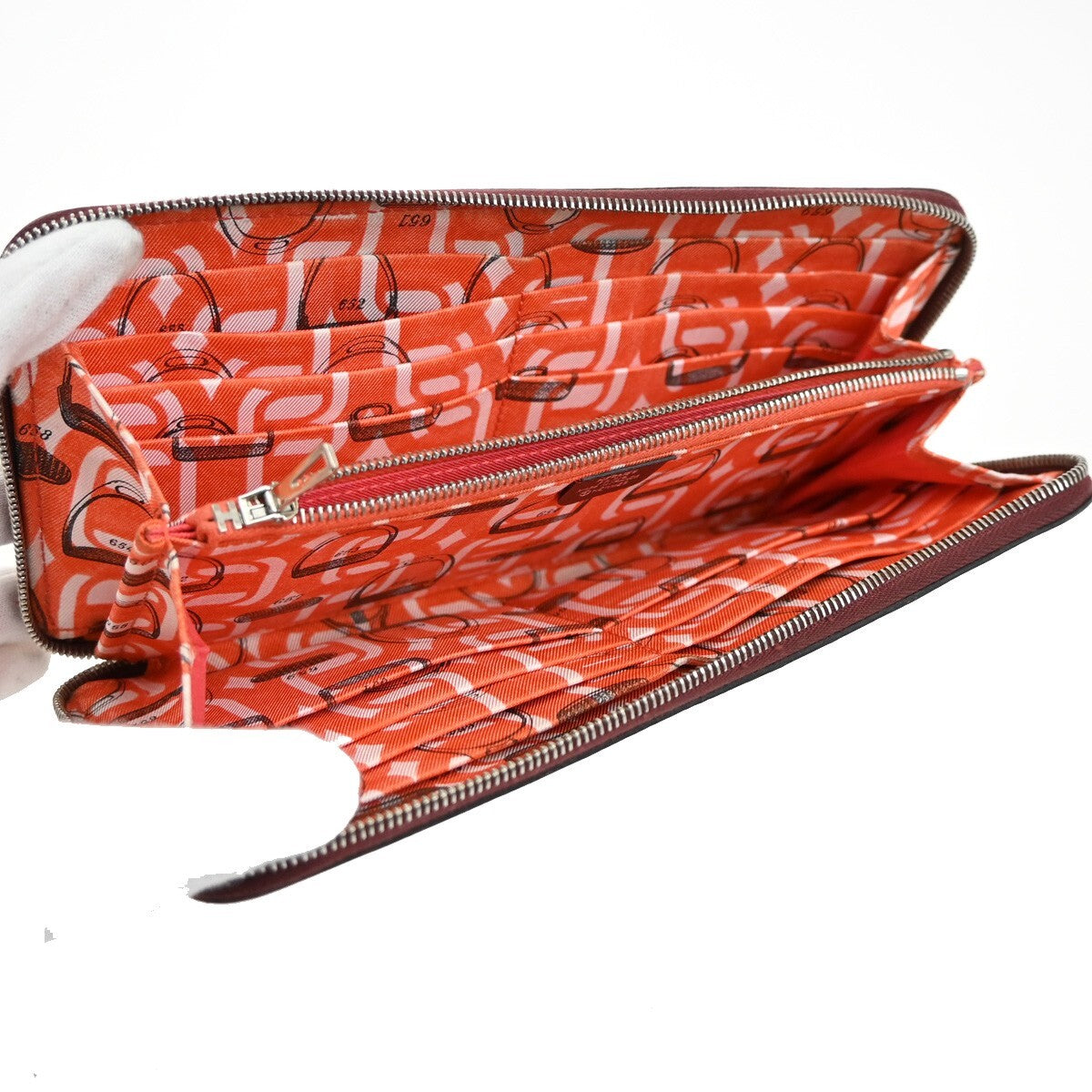 HERMES Logo Azap Silk In Long Zipper Bifold Wallet Veau Epsom Red 72EE342