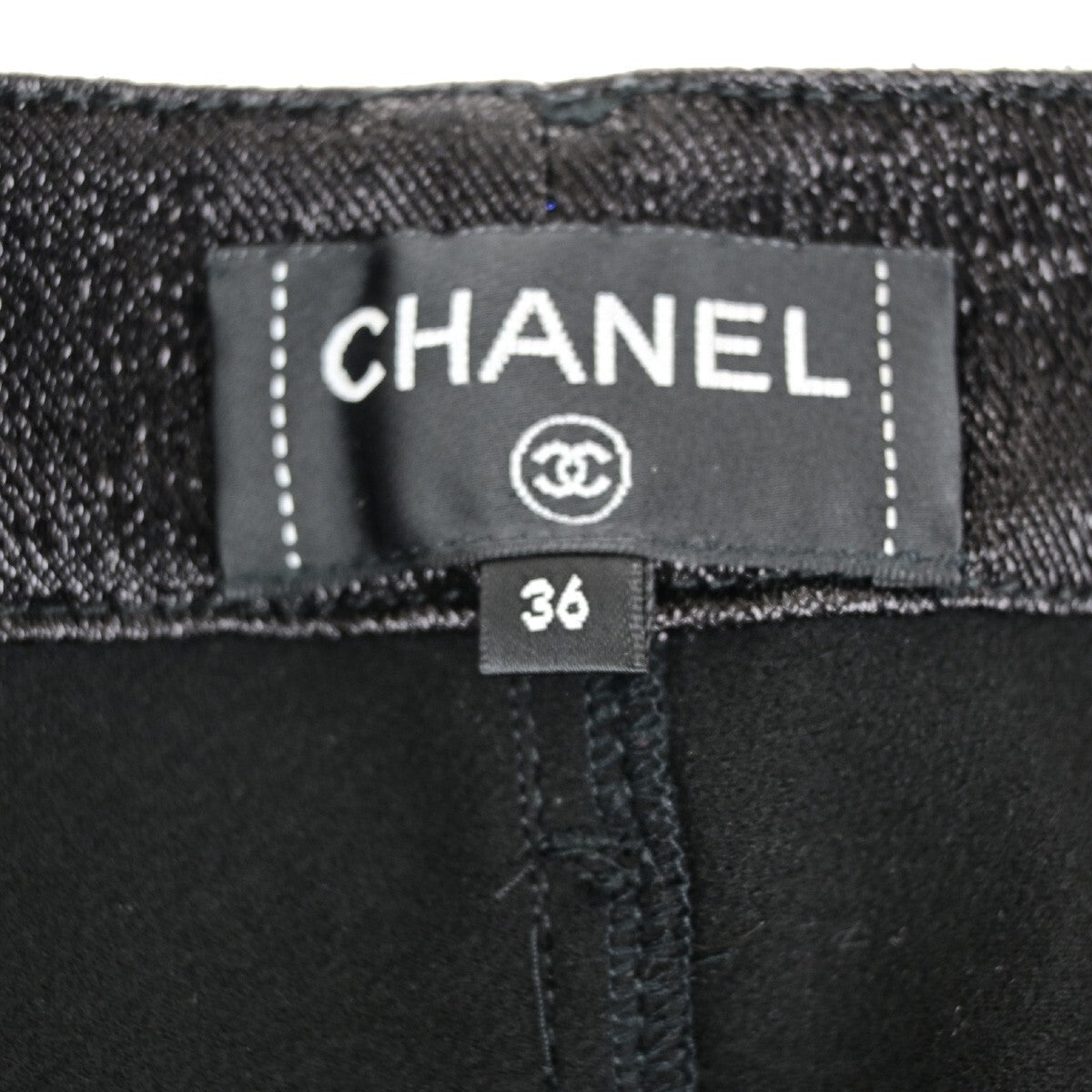 CHANEL CC Logo Trousers pants Stretch Size 36 Cotton Blend Black Italy 33KB117