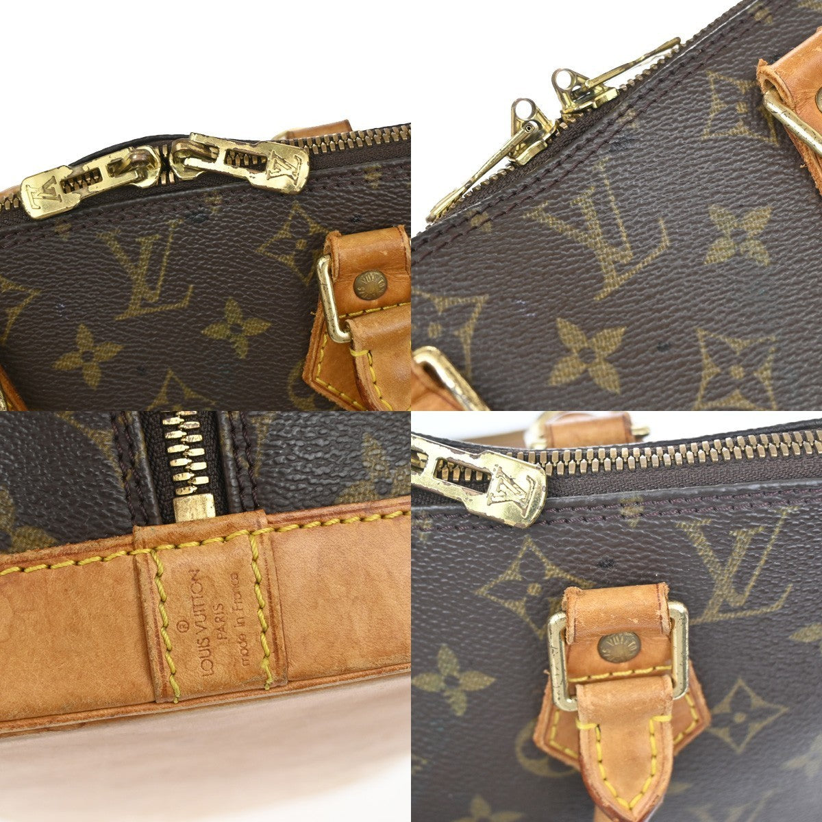 LOUIS VUITTON LV Logo Alma Hand Bag Monogram Leather Brown France M51130 87YJ204