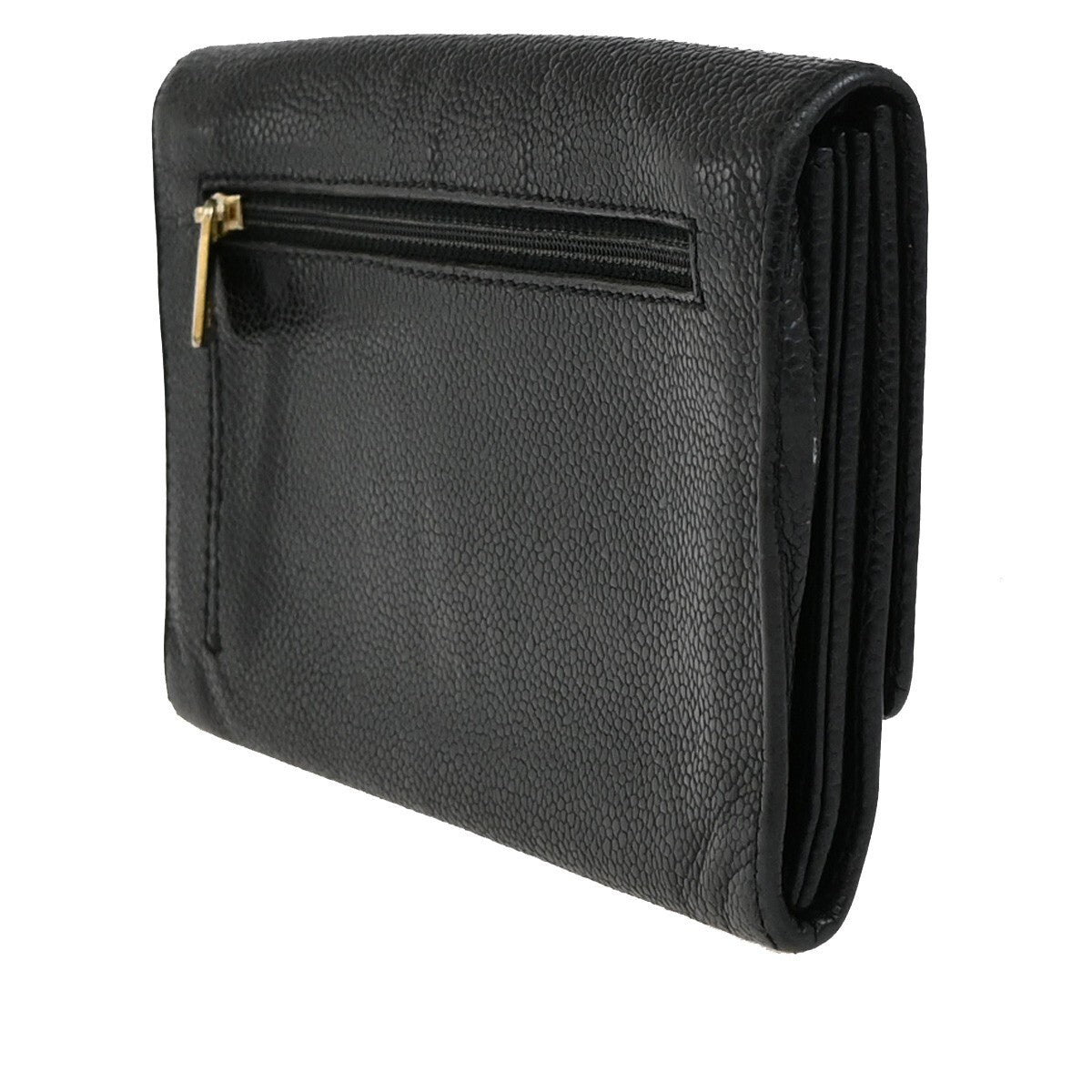 CHANEL CC Logo Bifold Long Wallet Grained Calfskin Leather Black 87RF251