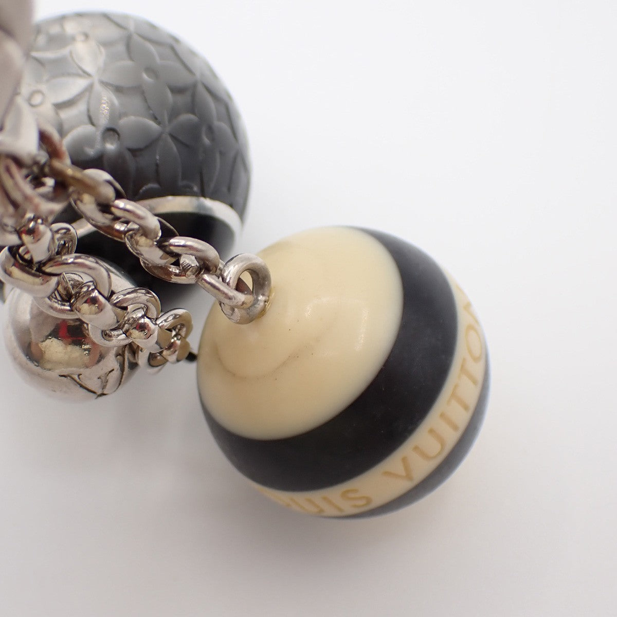 LOUIS VUITTON Logo Bijoux Sac Mini Lin Bag Charm Silver Black M65701 61KP112