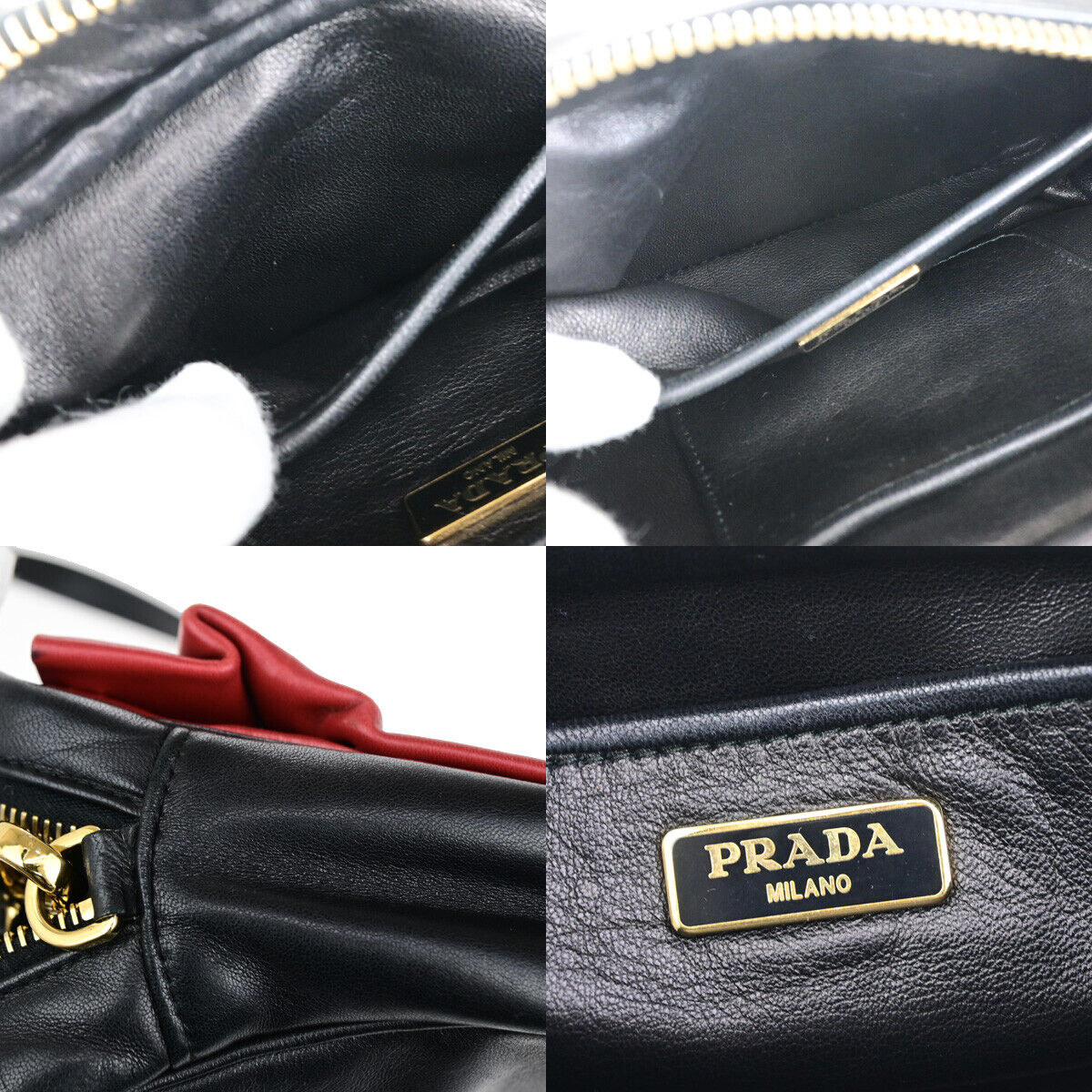 PRADA Logo Fiocco Bow Mini Crossbody Shoulder Bag Leather Black Red GHW 28YG621