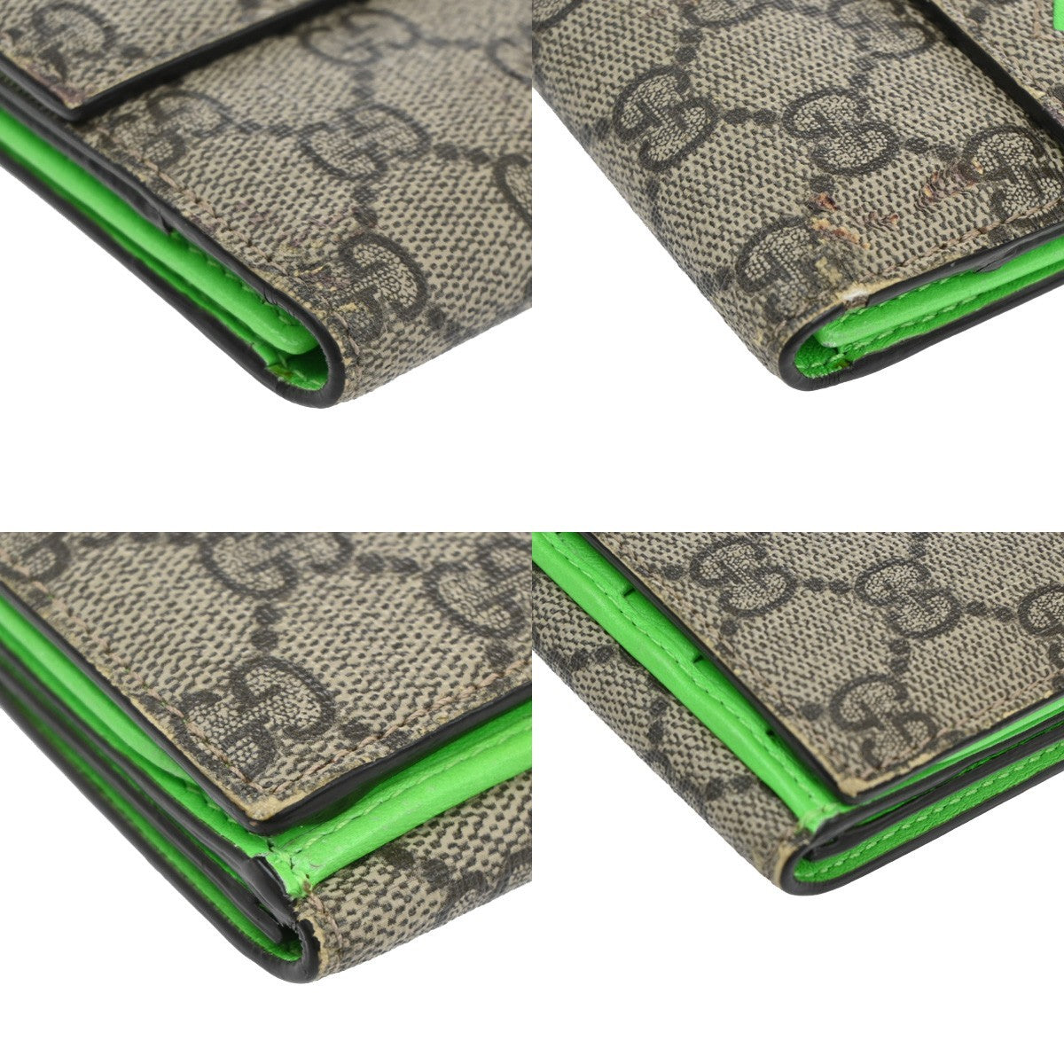GUCCI Logo GG Tri-fold Long Wallet Supreme Leather Brown Green Heart 01TA236
