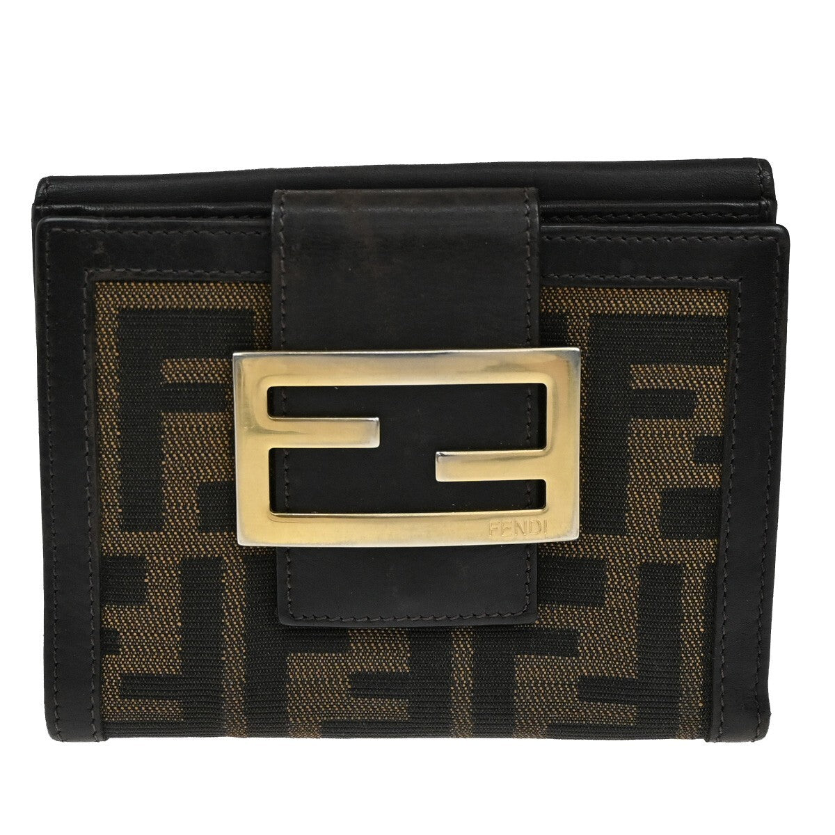 FENDI Logo Zucca Pattern Bifold Wallet Canvas Leather Brown Italy 08EE278