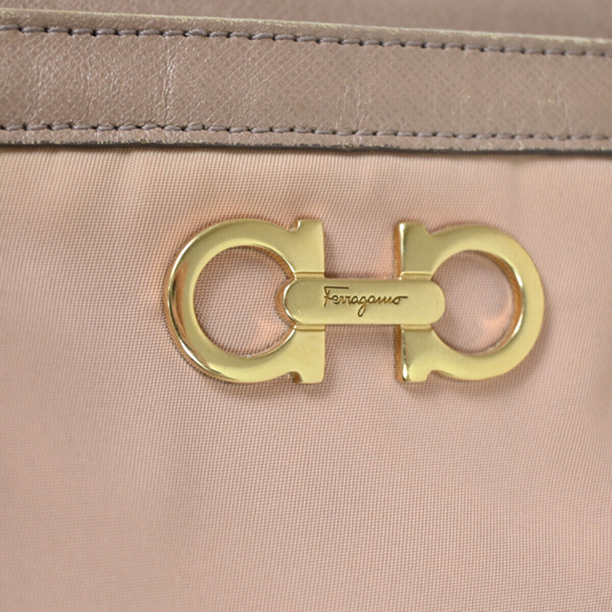 SALVATORE FERRAGAMO Gancini 2way Shoulder Bag Nylon Leather Pink Beige 66YE151