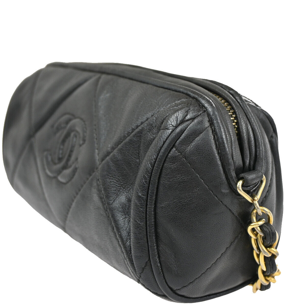 CHANEL CC Tassel Mini Matelasse Chain Shoulder Bag Leather BK Vintage 614RJ709