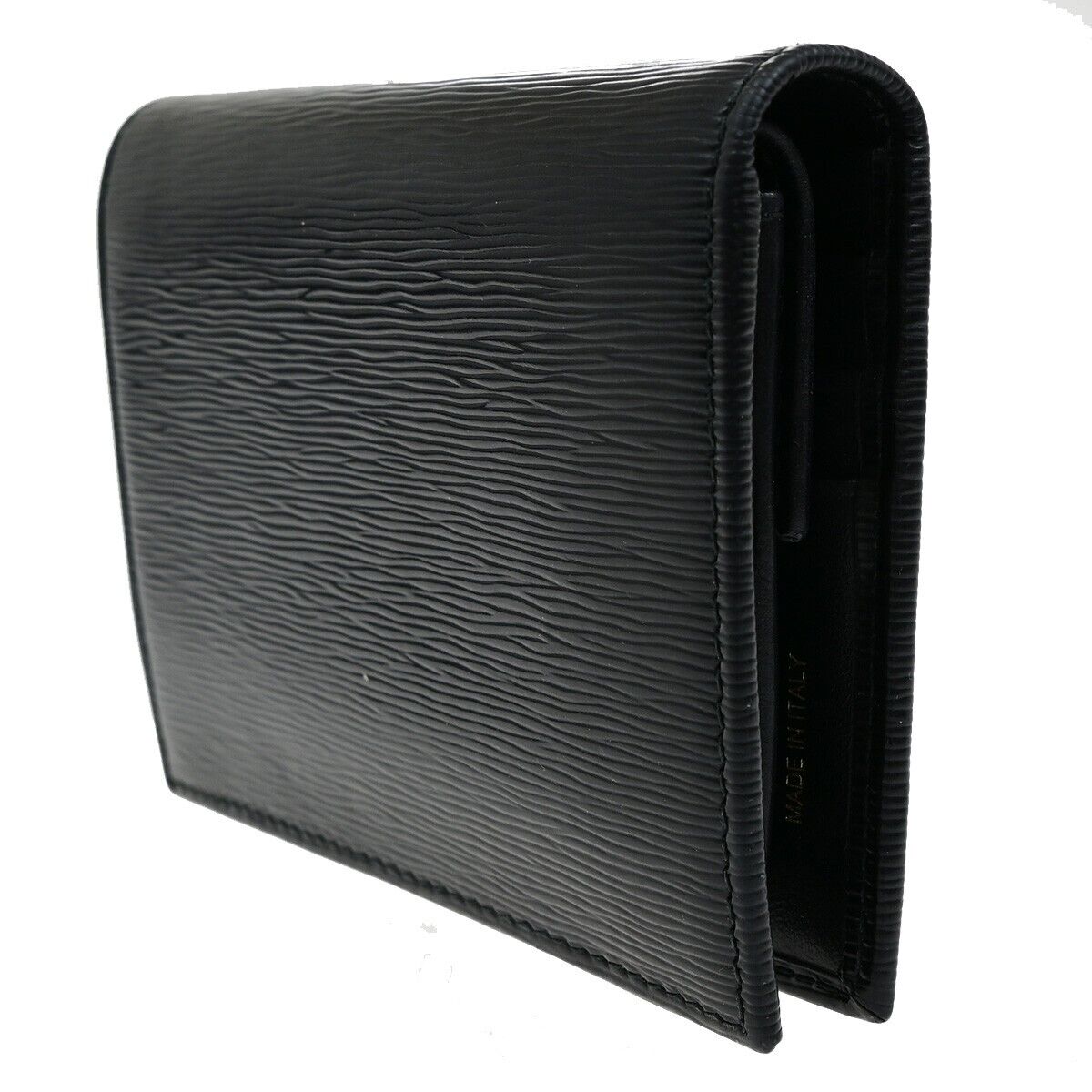 PRADA MILANO Logo Bifold Compact Wallet Vitello Move Leather Black Gold 61ED448