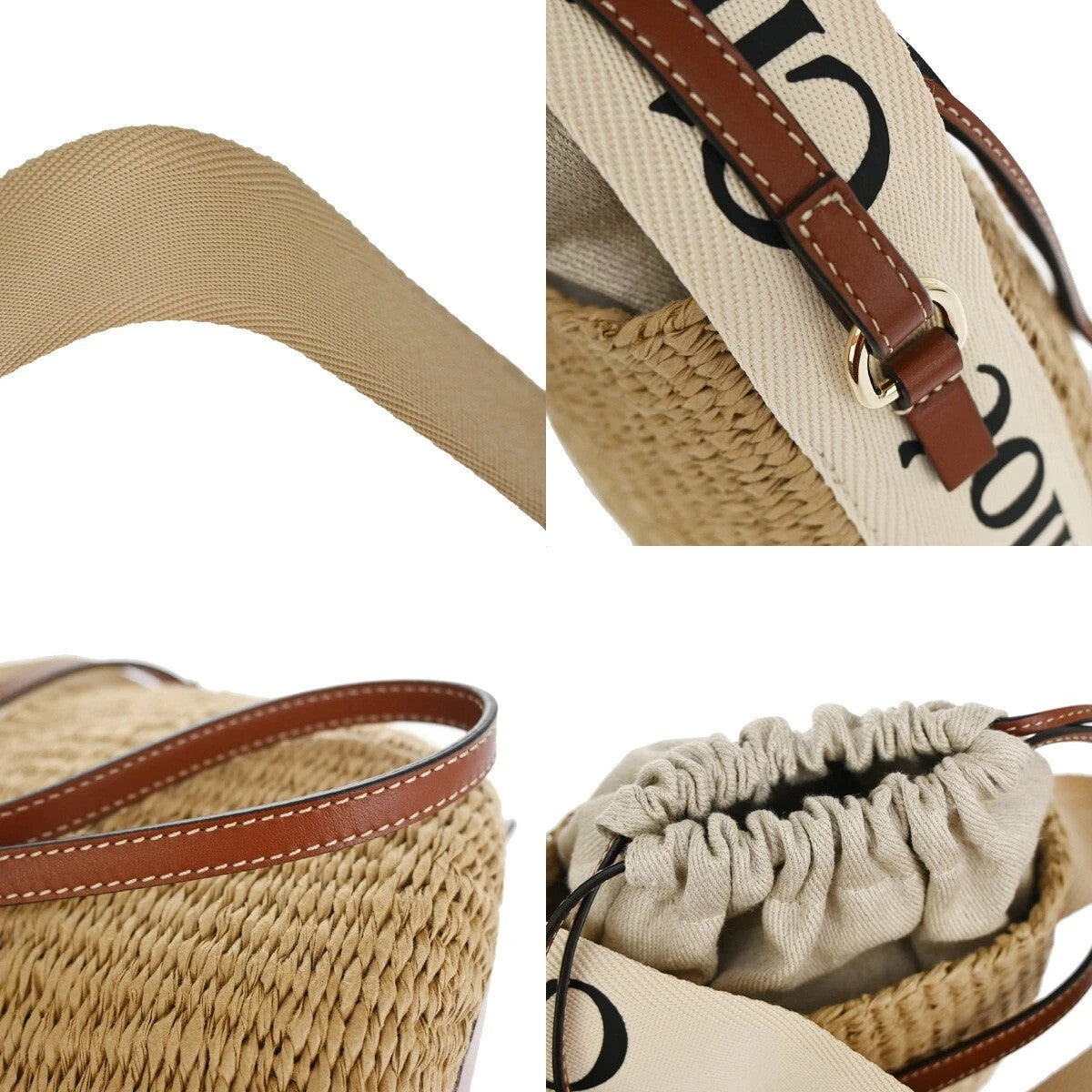 55.Live CHLOE Woody Small Basket Shoulder Bag 2Way Canvas Leather Paper 93RH257