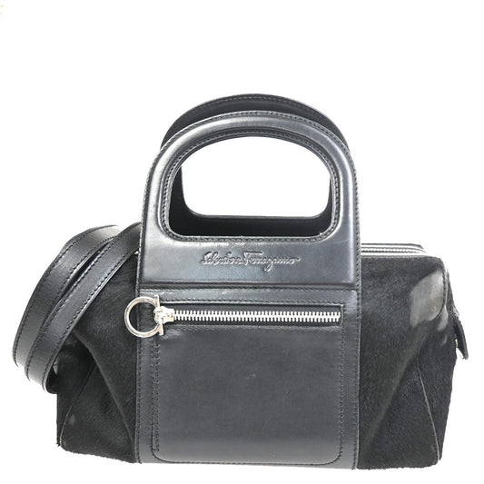 SALVATORE FERRAGAMO Logo 2WAY Shoulder Bag Fur Leather BK SHW Italy 05KC522
