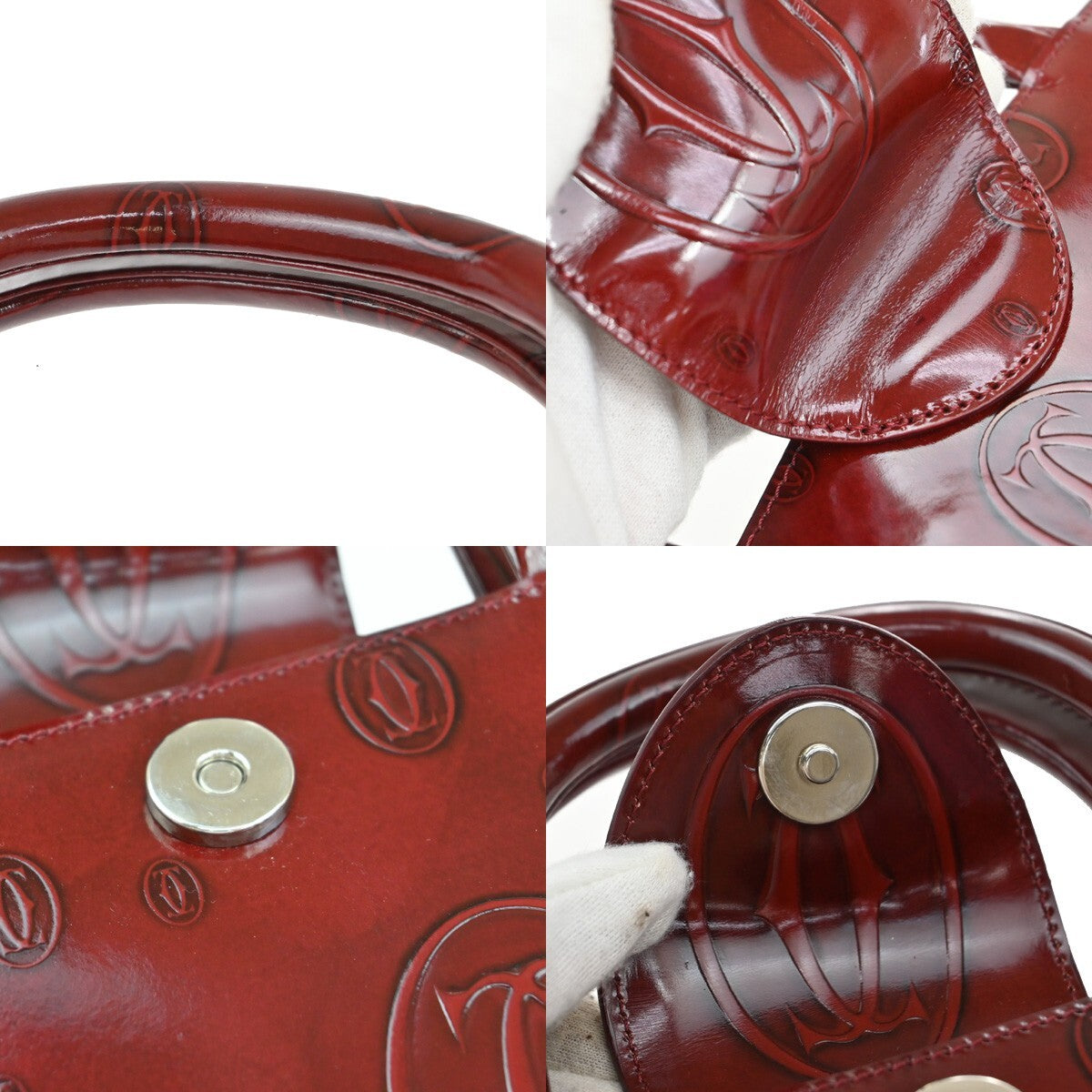 CARTIER Logo Birthday Hand Bag Patent Leather Red France 30EF198