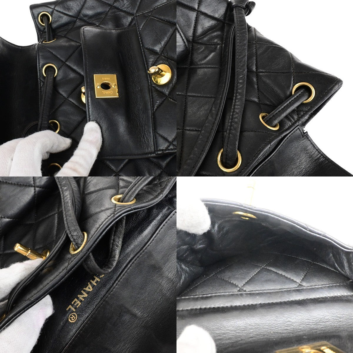 CHANEL CC Logo Matelasse Chain Backpack Bag Leather Black GHW France 317RK756