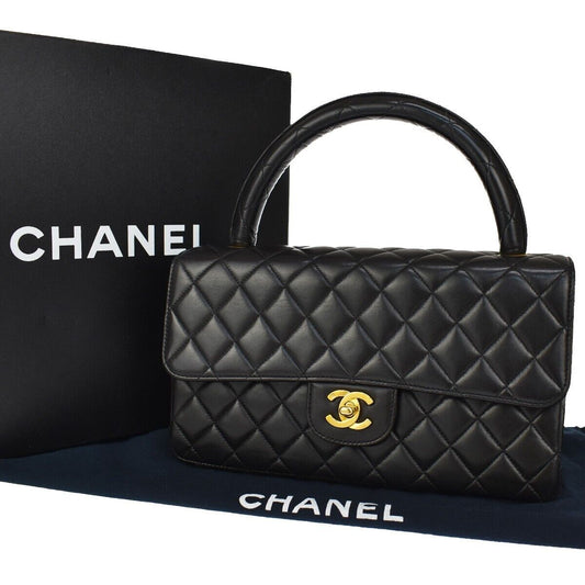 CHANEL CC Matelasse 25 Hand Bag Leather Black Gold France Vintage 759LC173