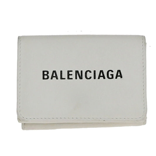 BALENCIAGA Logo Everyday Mini Trifold Compact Wallet Leather White Italy 30KA510