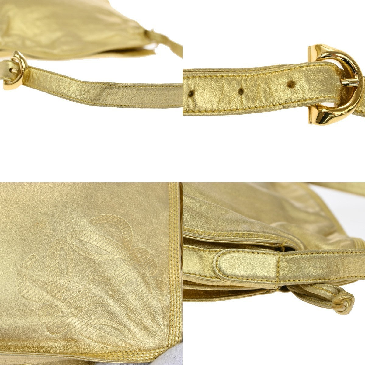 LOEWE LOGO Anagram Drawstring Crossbody Shoulder Bag Leather Gold GHW 38TA510