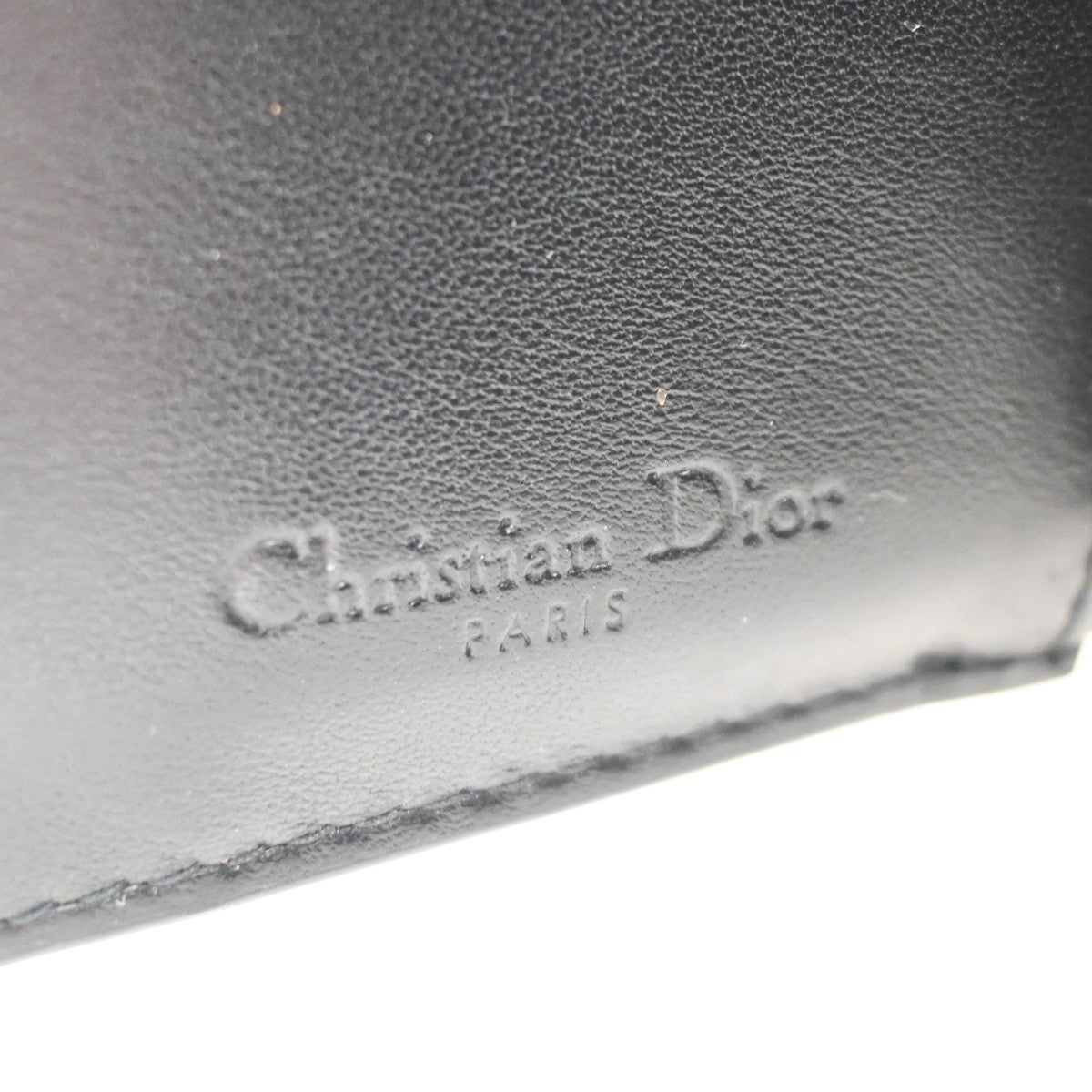 CHRISTIAN DIOR Logo Cannage Trifold Compact Wallet Patent Leather Black 34KC613