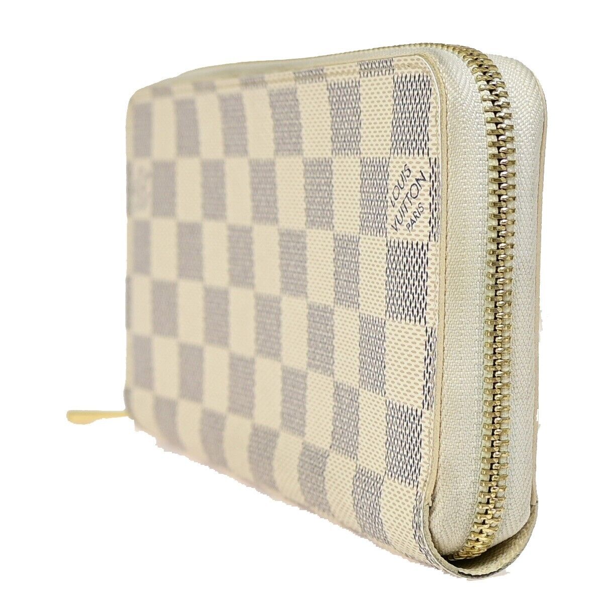LOUIS VUITTON Long Zippy Wallet Purse Damier Azur Leather White N41660 74KA211
