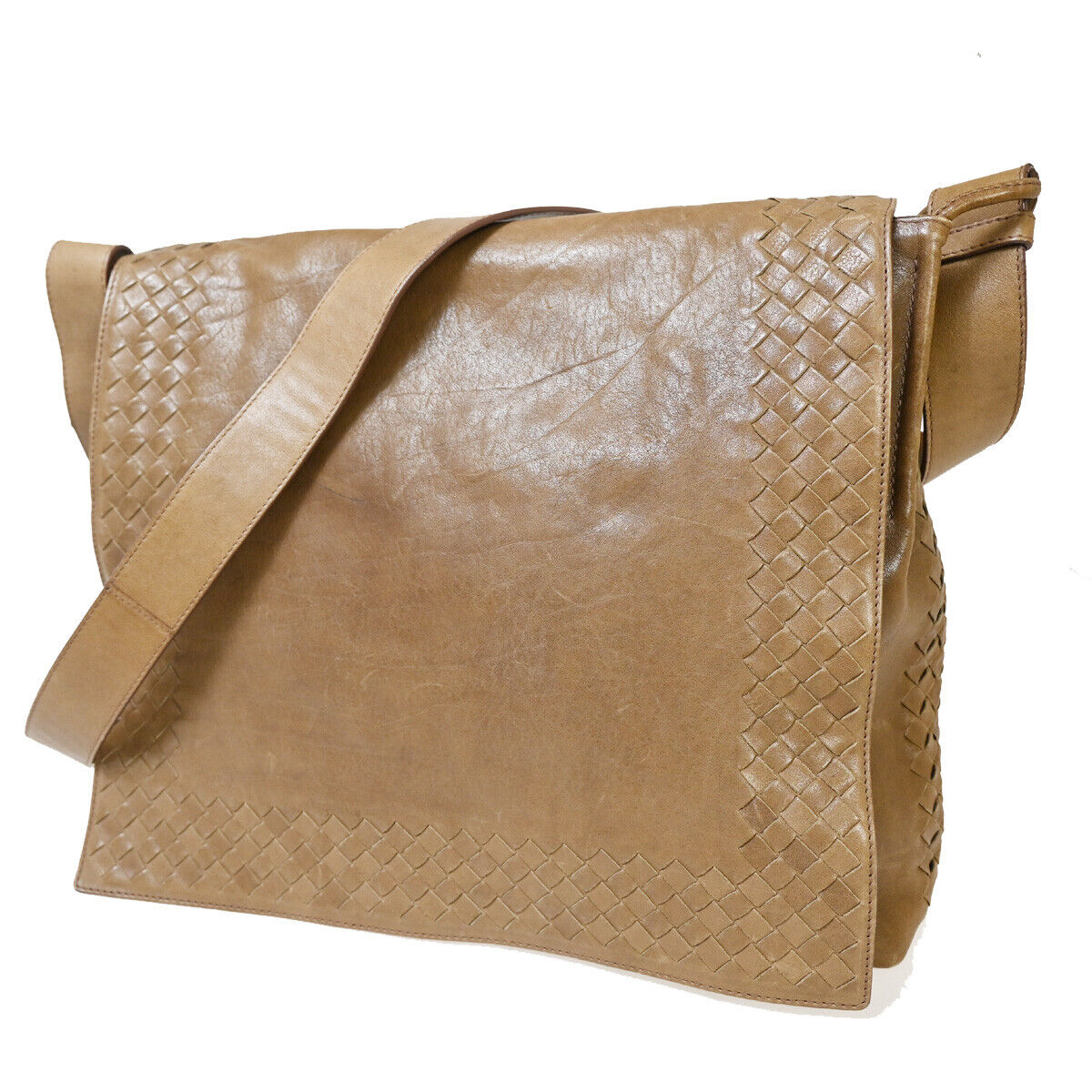 BOTTEGA VENETA Logo Intrecciato Shoulder Bag Leather Brown Italy 30YE318