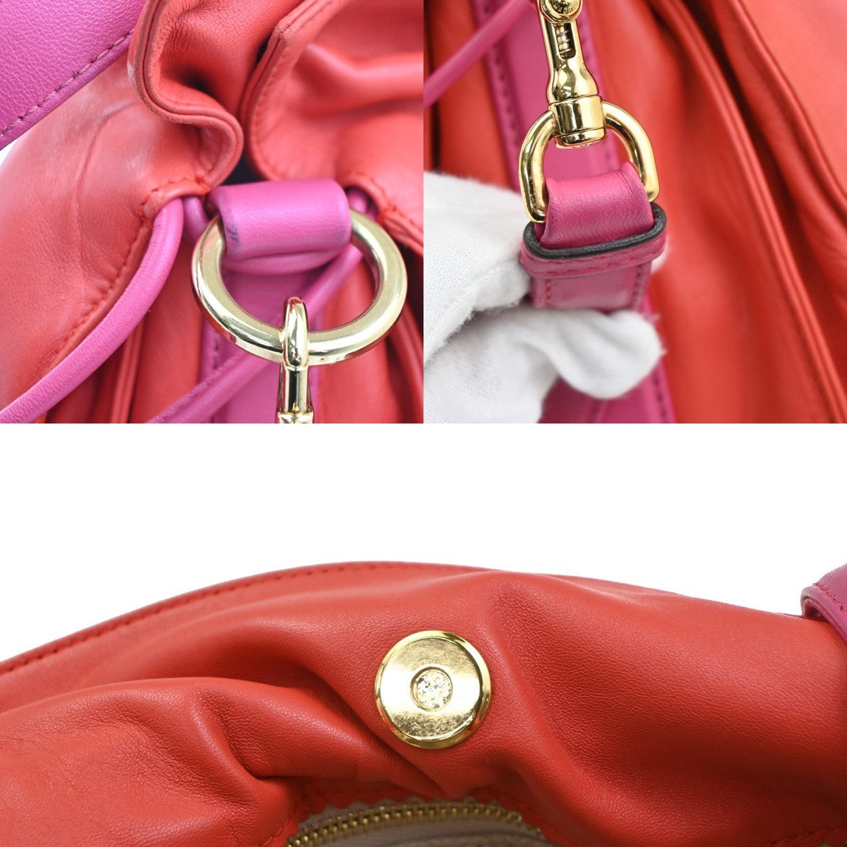 LOEWE Logo Flamenco Anagram Shoulder Bag Leather Red Pink GHW Spain 79MA394