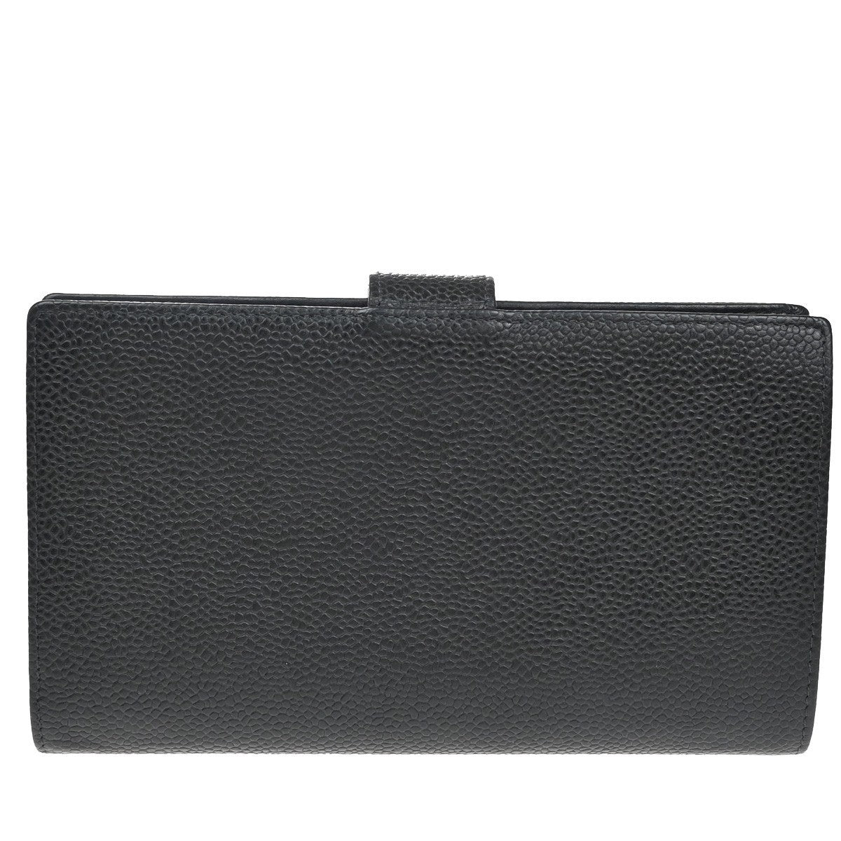 CHANEL CC Logo Long Bifold Wallet Grained Calfskin Leather Black France 16RF812
