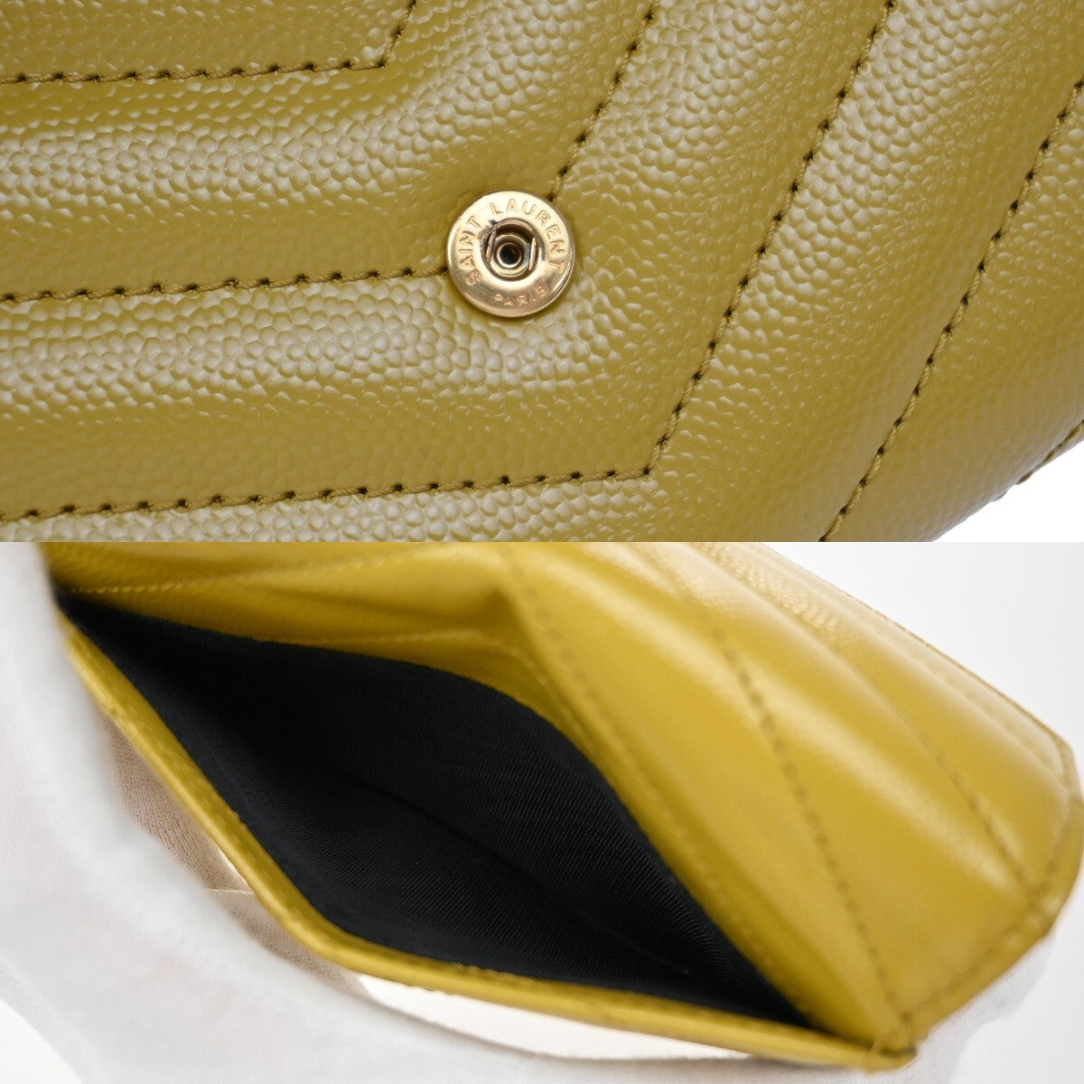 SAINT LAURENT YSL Logo Compact Bifold Wallet Leather Yellow GHW 85RF304