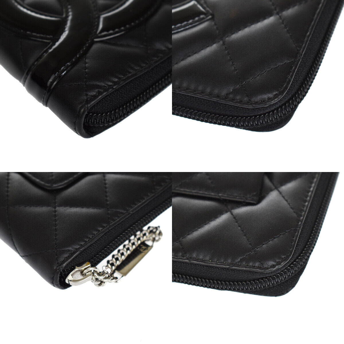 CHANEL CC Logo Cambon Long Bifold Wallet Leather Black Pink Italy 96RH498