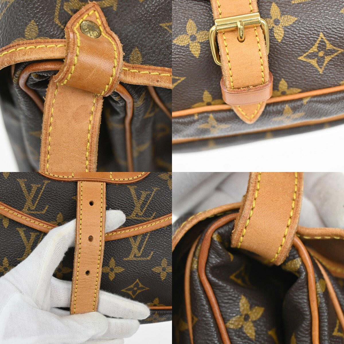 LOUIS VUITTON Logo Saumur 30 Shoulder Bag Monogram Leather Brown M42256 16EE245