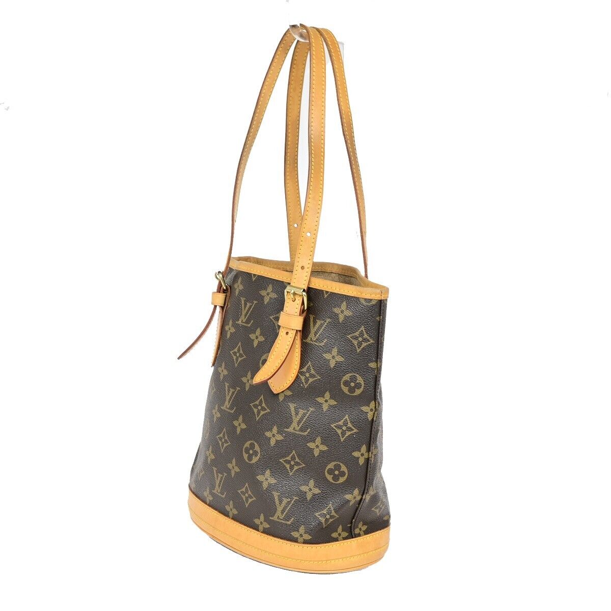 LOUIS VUITTON BUCKET PM Shoulder Tote Bag Monogram Leather Brown M42238 34EB427
