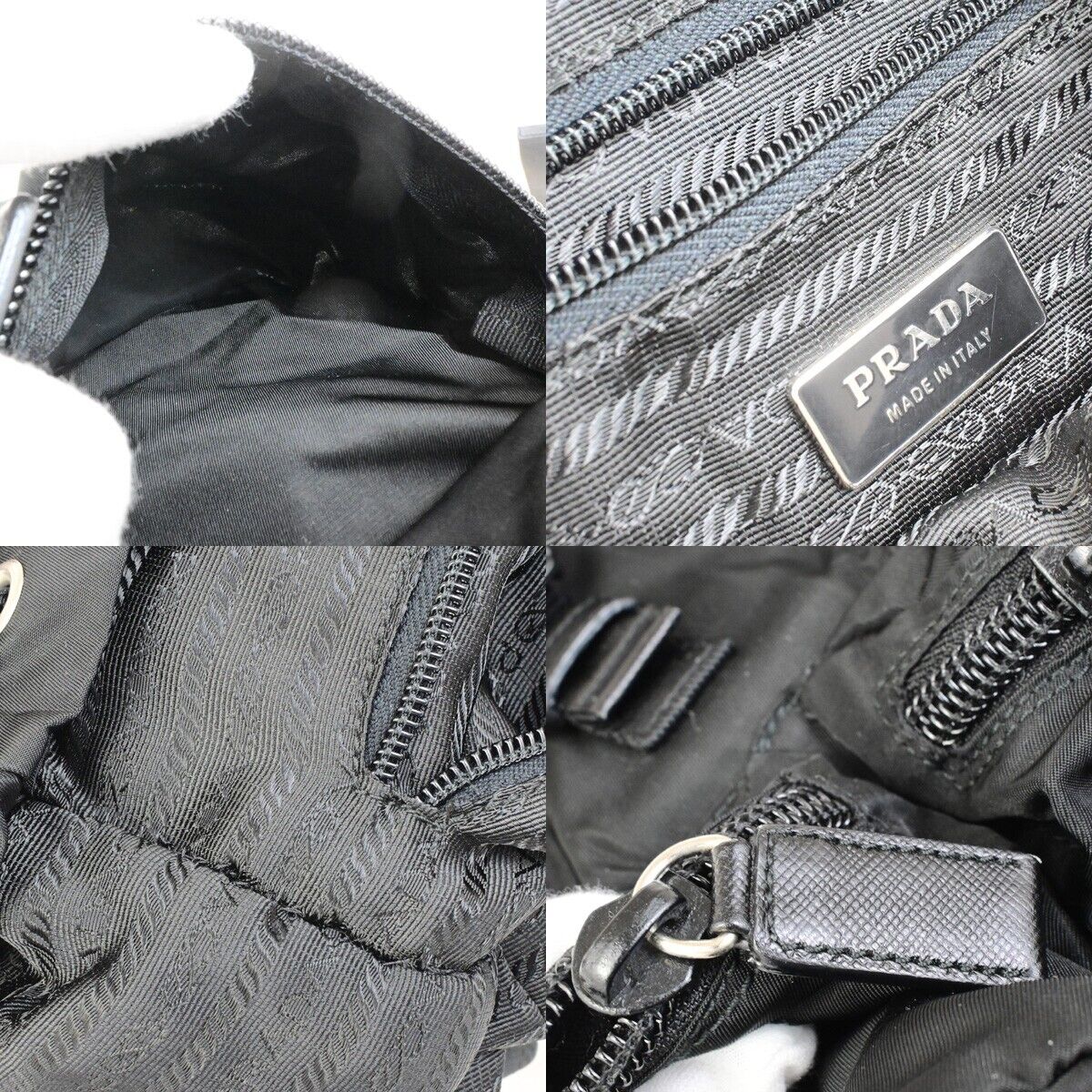 PRADA MILANO Logo Backpack Bag Nylon Leather Black Silver Made In Italy 83KA433