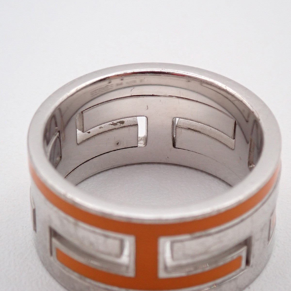 HERMES Logo Move H Ring Size 51 US 6 /JP 11 Silver 925 Orange 36RL571