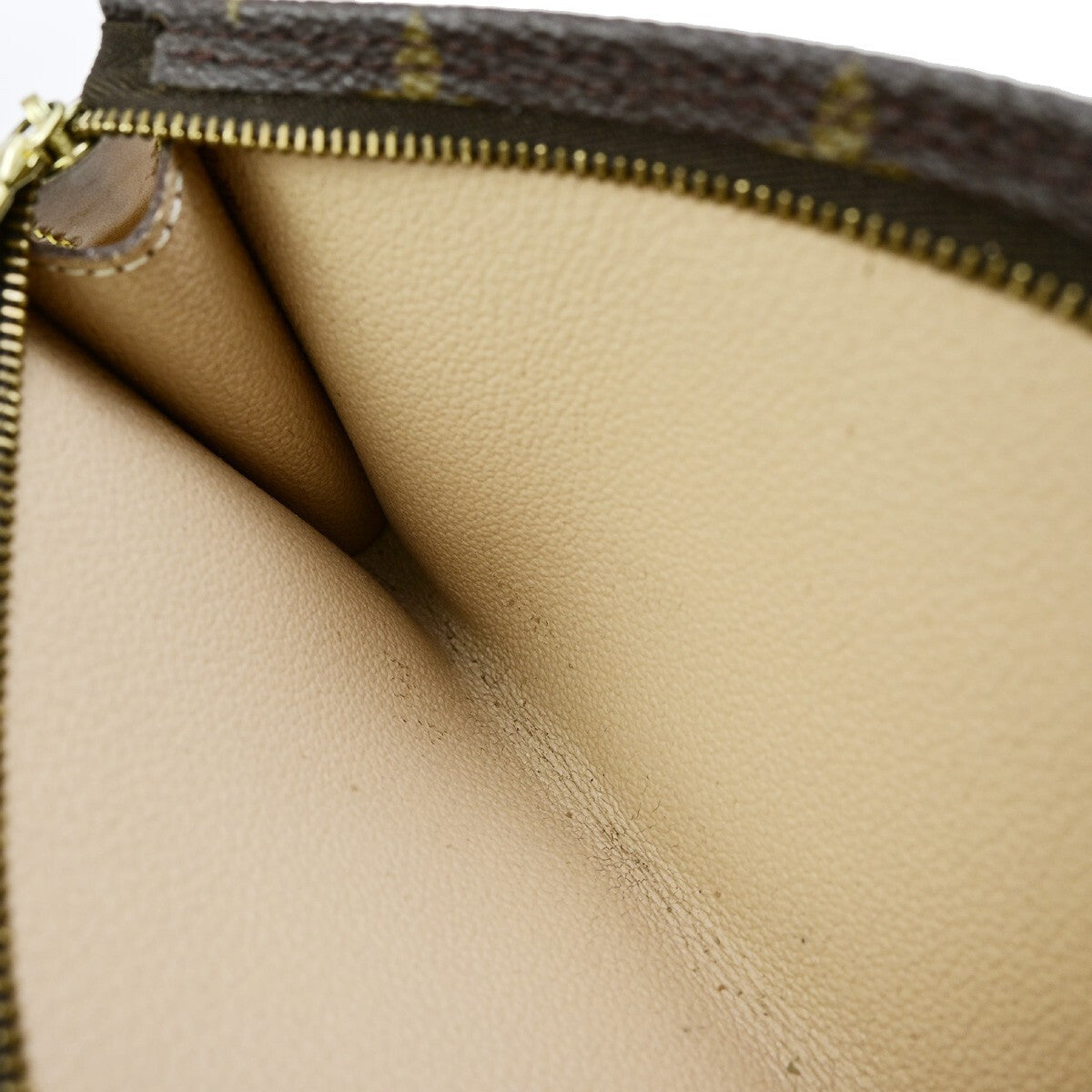 LOUIS VUITTON LV Logo Bucket GM Pouch Bag Monogram Leather Brown Gold 02KB375
