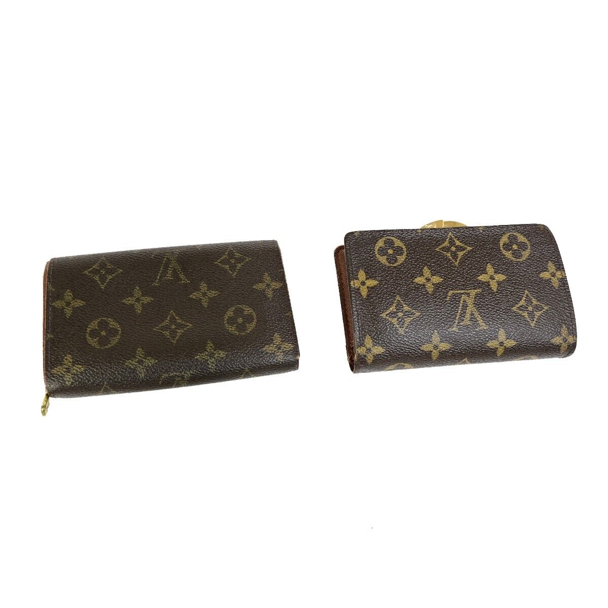 LOUIS VUITTON 2 Set Bifold Trifold Wallet Purse Monogram Leather Brown 60KA473