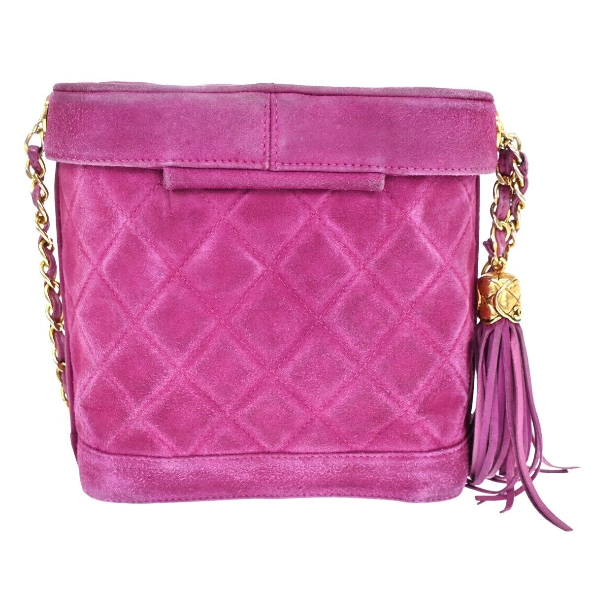 CHANEL CC Logo Fringe Shoulder Vanity Bag Suede Leather Purple Vintage 638HB349