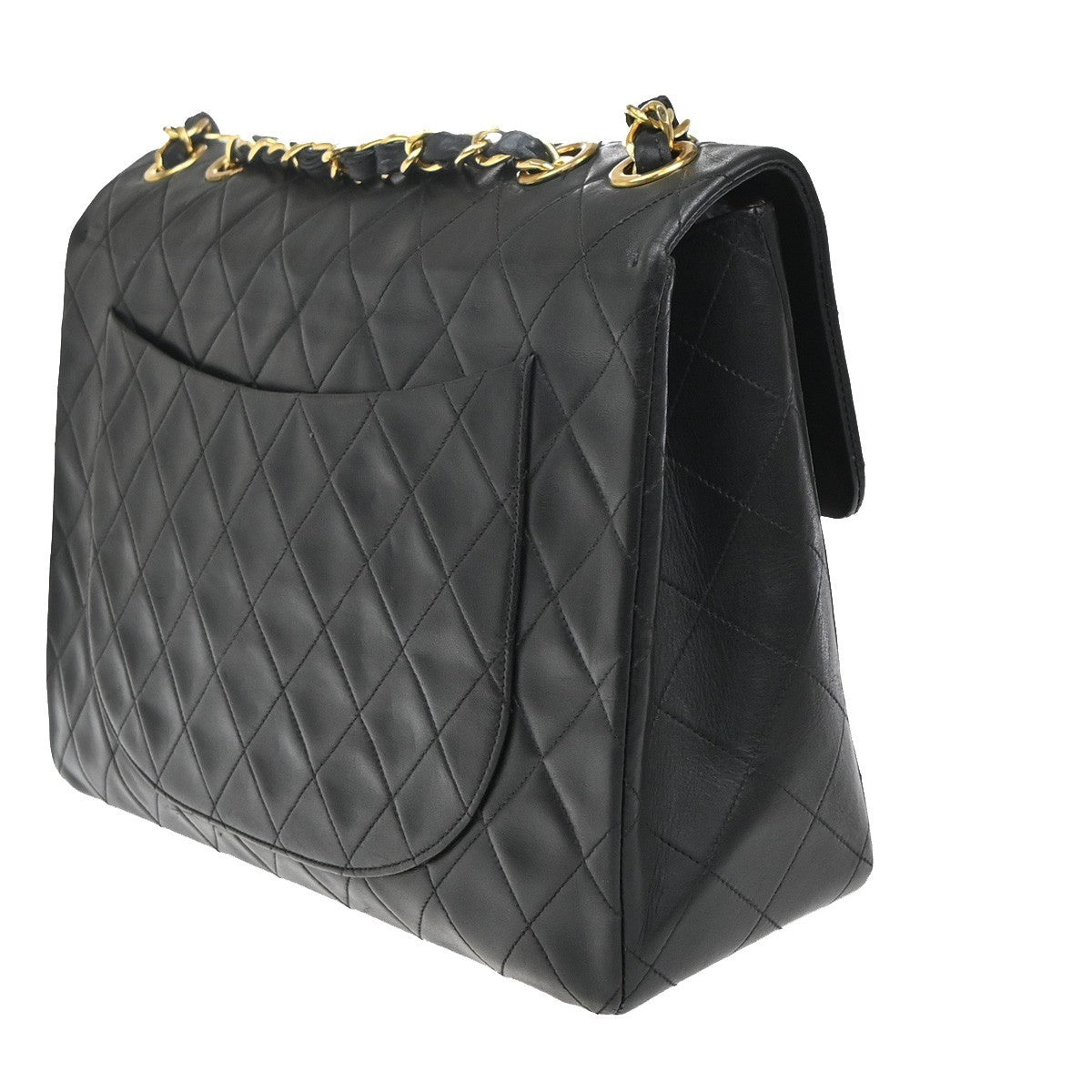 CHANEL Maxi Jumbo Matelasse 34 Chain Shoulder Bag Leather Black Vintage 356RF833