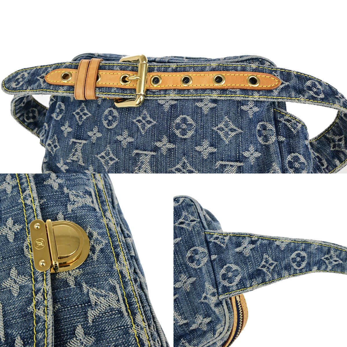 LOUIS VUITTON Waist Bum Bag Monogram Denim Leather Blue GHW M95347 388RK734