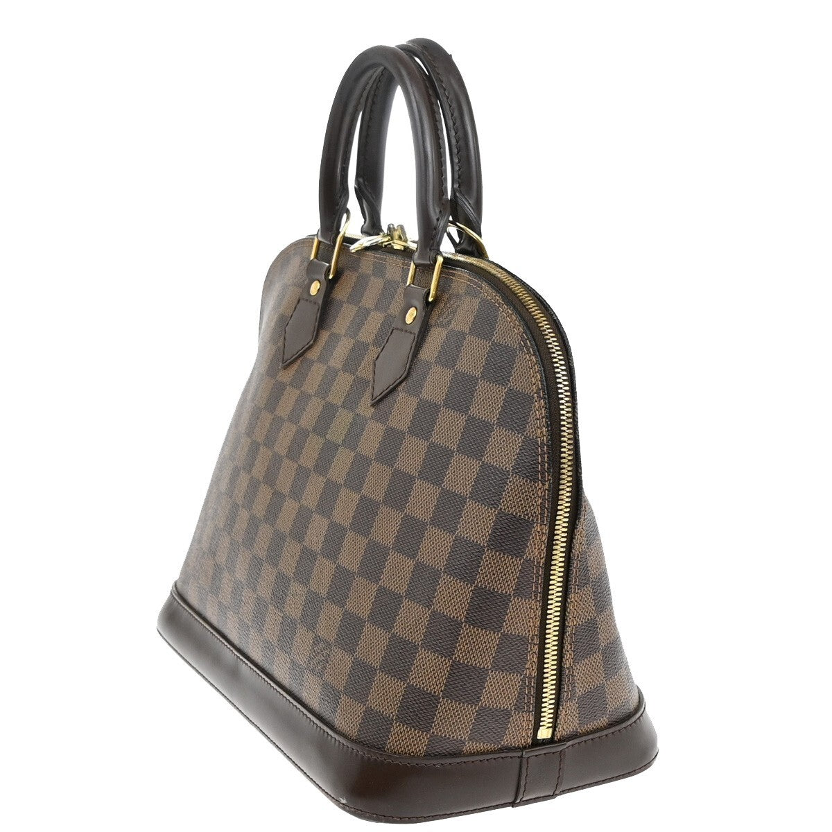 LOUIS VUITTON LV Logo Alma Hand Bag Damier Ebene Leather Brown N51131 70EE445