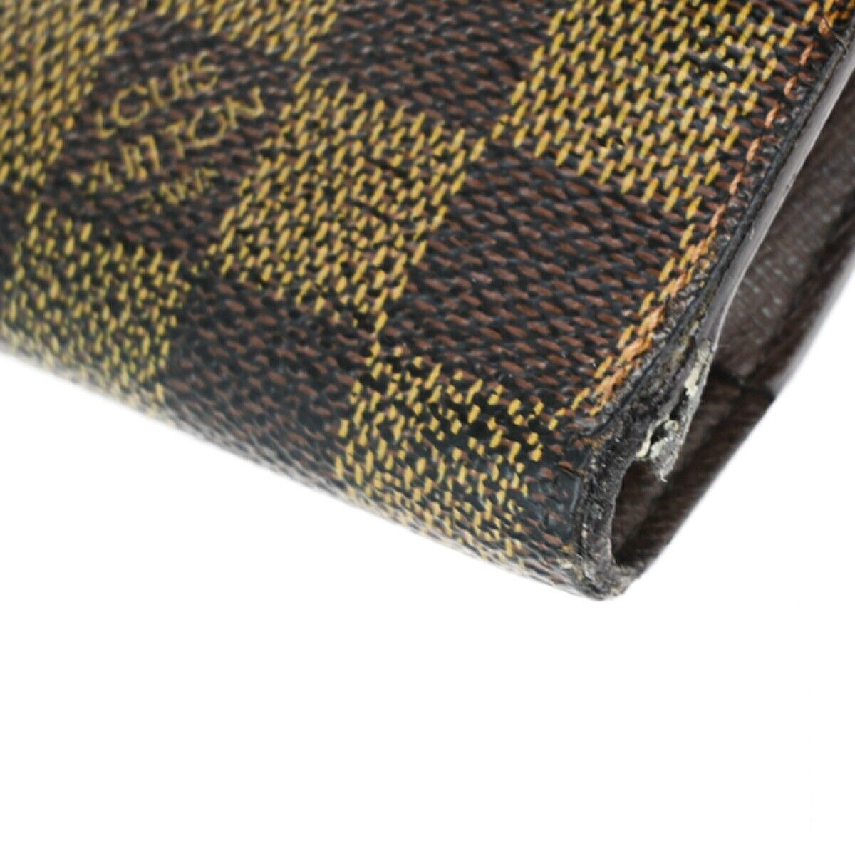 LOUIS VUITTON 3 Set Bifold Wallet Damier Azur Ebene Leather White Brown 38KA236