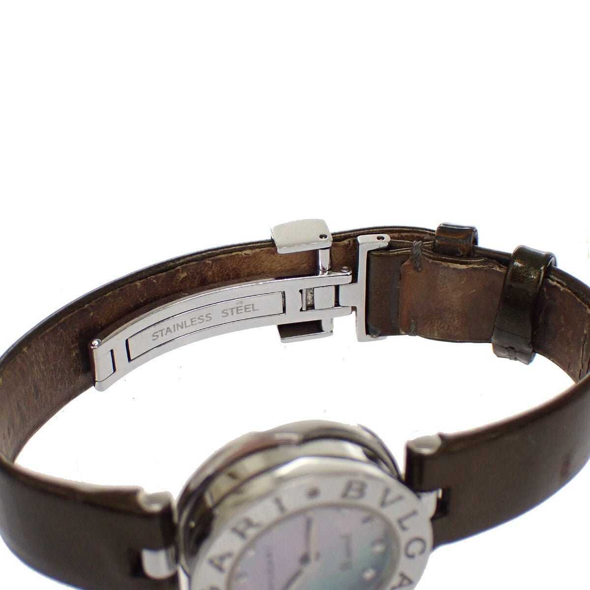BVLGARI B.Zero1 Quartz Wrist Watch 22mm Diamond MOP Patent Leather BZ22S 13RH802