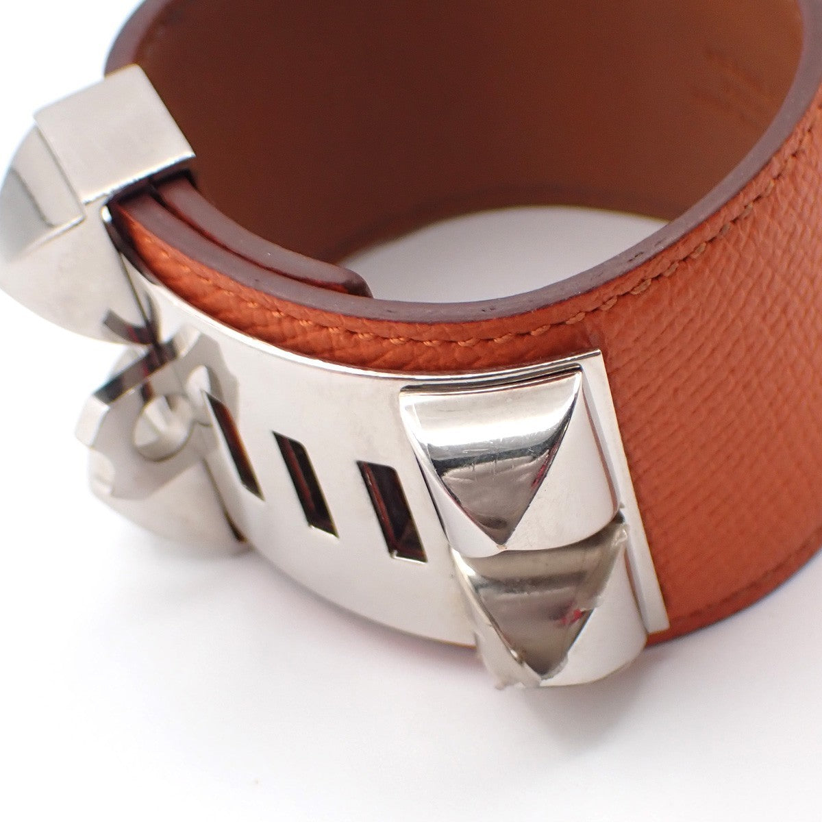 HERMES Collier de Chien Bracelet Size S Square O Epsom Leather Orange 89KP449