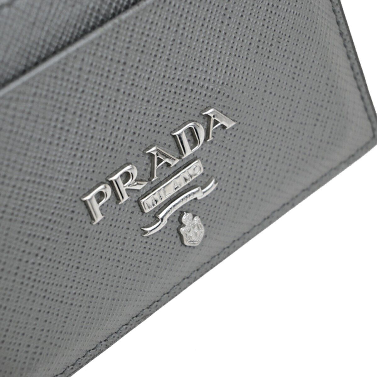 PRADA Logo Saffiano Card Case Leather Gray SHW Italy 60SJ353